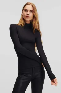Tričko s dlouhým rukávem Karl Lagerfeld černá barva, s pologolfem