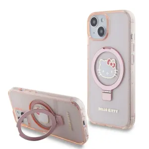 Zadní kryt Hello Kitty IML Ringstand Glitter Kitty Head Logo MagSafe pro Apple iPhone 15, růžové