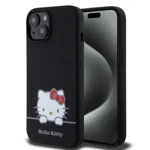 Zadní kryt Hello Kitty Liquid Silicone Daydreaming Logo pro Apple iPhone 15, černé