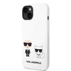 Pouzdro Karl Lagerfeld and Choupette Liquid Silicone zadní kryt pro Apple iPhone 14 White
