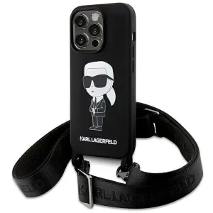 Karl Lagerfeld Liquid Silicone Crossbody Ikonik Zadní Kryt pro iPhone 15 Pro Max Black