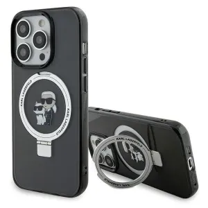 Zadný kryt Karl Lagerfeld Ringstand Karl and Choupette MagSafe pro iPhone 15 Pro Max, černý