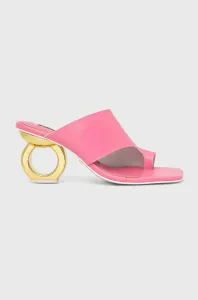 Kožené pantofle Kat Maconie Sigrid dámské, růžová barva, na podpatku #4439097