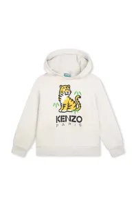 Dětská bavlněná mikina Kenzo Kids béžová barva, s kapucí, s potiskem #5968268