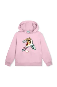 Dětská bavlněná mikina Kenzo Kids růžová barva, s kapucí, s potiskem #5967892