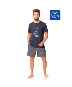 Key MNS 420 A24 Pánské pyžamo, M, modrá-kratka