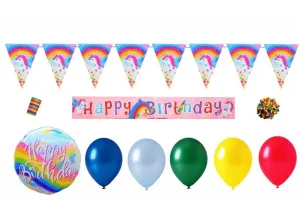 KIK KX5826 Sada narozeninových dekorací Happy Birthday s jednorožci