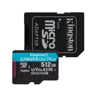 Kingston Canvas Go Plus Micro SDXC 512GB + SD adaptér, UHS-I U3 A2, Class 10 - rychlost 170/90 MB/s