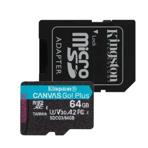 Kingston Canvas Go Plus Micro SDXC 64GB + SD adaptér, UHS-I U3 A2, Class 10 - rychlost 170/70 MB/s