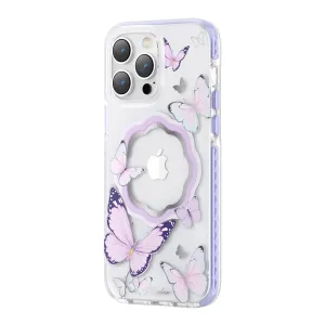 Kingxbar Butterfly Series magnetické pouzdro pro iPhone 14 Plus MagSafe butterfly case fialové
