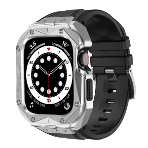 Pancéřové pouzdro Kingxbar CYF140 2 v 1 pro Apple Watch 9, 8, 7 (45 mm) z nerezové oceli s řemínkem stříbrné barvy