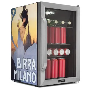 Klarstein Beersafe 70, Birra Milano Edition, lednice, 70 l, 3 police, panoramatické skleněné dveře, nerezová ocel #761808