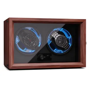 Klarstein Brienz 2, natahovač hodinek, 2 hodinky, 4 režimy, dřevěný vzhled, modré vnitřní osvětlení #5570825