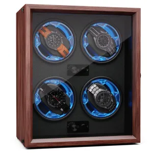 Klarstein Brienz 4, natahovač hodinek, 4 hodinky, 4 režimy, dřevěný vzhled, modré vnitřní osvětlení #5570826