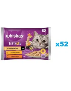 WHISKAS Adult 52x85g Vlhké krmivo Creamy Variations pro dospělé kočky v omáčce s: kuřecím masem a zeleninou, jehněčím masem a krůtím masem