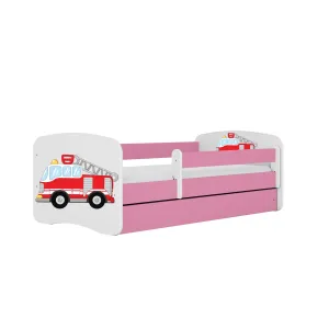 Kocot kids Dětská postel Babydreams hasičské auto růžová, varianta 70x140, se šuplíky, s matrací
