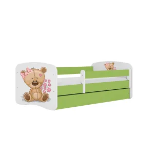 Kocot kids Dětská postel Babydreams méďa s kytičkami zelená, varianta 70x140, bez šuplíků, bez matrace