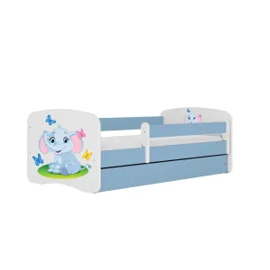Kocot kids Dětská postel Babydreams slon s motýlky modrá, varianta 70x140, bez šuplíků, s matrací