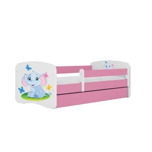 Kocot kids Dětská postel Babydreams slon s motýlky růžová, varianta 70x140, bez šuplíků, bez matrace