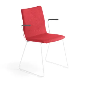 Konferenční židle OTTAWA, s područkami, červený potah, bílá #570424