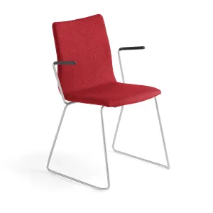 Konferenční židle OTTAWA, s područkami, červený potah, šedá #570418