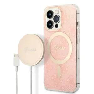 Guess GUBPP13LH4EACSP Case + Wireless Charger Apple iPhone 13 Pro pink hard case 4G Print MagSafe