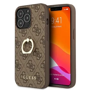 Guess GUHCP13L4GMRBR Apple iPhone 13 Pro brown Ochranný kryt 4G with ring stand