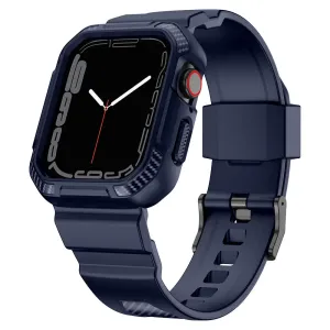 Pancéřové pouzdro 2 v 1 Kingxbar CYF106 pro Apple Watch SE, 9, 8, 7, 6, 5, 4, 3, 2, 1 (41, 40, 38 mm) s řemínkem modré barvy