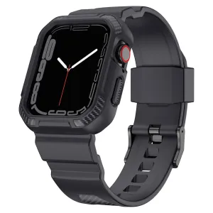 Pancéřové pouzdro 2 v 1 Kingxbar CYF106 pro Apple Watch SE, 9, 8, 7, 6, 5, 4, 3, 2, 1 (41, 40, 38 mm) s řemínkem šedé barvy