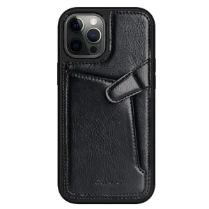 Nillkin Aoge Leather Case pružné pancéřované pouzdro z pravé kůže s kapsou iPhone 12 mini černé