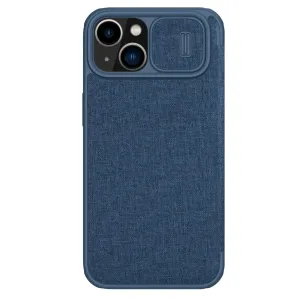 Nillkin Qin Cloth Pro Case pouzdro pro iPhone 14 kryt fotoaparátu pouzdro flip cover modré
