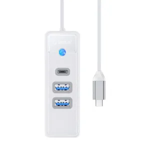 Adaptér Rozbočovač USB-C na 2x USB 3.0 + USB-C Orico, 5 Gb/s, 0,15 m (bílý)