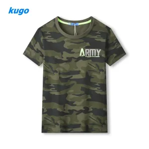 Chlapecké triko - KUGO TM9218, khaki/ tyrkysová aplikace Barva: Khaki, Velikost: 140