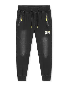 Chlapecké riflové kalhoty / tepláky - KUGO CK0928, černá / žlutá aplikace Barva: Černá, Velikost: 152