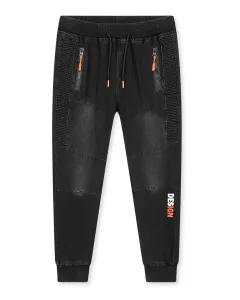 Chlapecké riflové kalhoty / tepláky - KUGO CK0929, černá / oranžová aplikace Barva: Černá, Velikost: 146