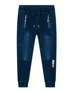 Chlapecké riflové kalhoty / tepláky - KUGO CK0929, modrá / zelená aplikace Barva: Modrá, Velikost: 152