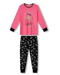 Dívčí pyžamo - KUGO MP1764, světle růžová / tmavě modré kalhoty Barva: Růžová, Velikost: 152