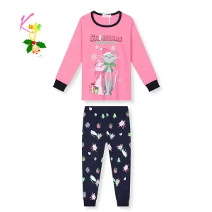 Dívčí pyžamo - KUGO MP3825, růžová / tmavě modré kalhoty Barva: Růžová, Velikost: 104