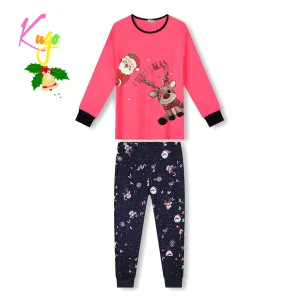 Dívčí pyžamo - KUGO MP3826,  sytě růžová / tmavě modré kalhoty Barva: Růžová, Velikost: 104