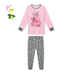 Dívčí pyžamo - KUGO MP3828, světle růžová / šedé kalhoty Barva: Růžová světlejší, Velikost: 152