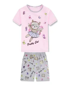 Dívčí pyžamo - KUGO WP0915, světlejší růžová / šedé kraťasy Barva: Růžová světlejší, Velikost: 104