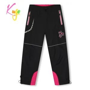 Dívčí šusťákové kalhoty, zateplené - KUGO DK7130, tmavě šedá/ růžové zipy Barva: Šedá, Velikost: 116