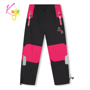 Dívčí šusťákové kalhoty, zateplené - KUGO DK7131, černá/ růžová aplikace Barva: Černá, Velikost: 146