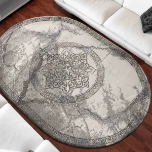 Luxusní šedý oválný koberec s originálním vzorem #3631702