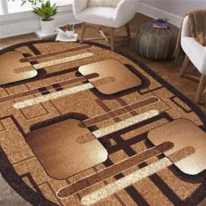 Oválný koberec v hnědé barvě s geometrickými vzory #3631678