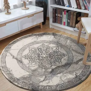Stylový šedý kulatý koberec se vzorem mandaly #3720563