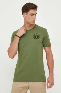 Bavlněné tričko La Martina zelená barva, s aplikací