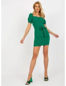 Dámské šaty s volánkovými rukávy mini koktejlové AMELIE zelené