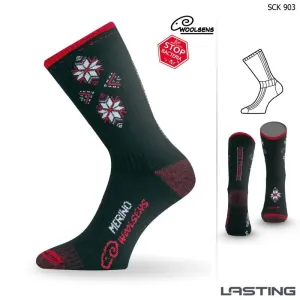 Ponožky vysoké Lasting SCK 85% Merino - zimní treking / lyže - červenočerné Velikost: L
