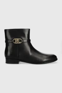 Kožené kotníkové boty Lauren Ralph Lauren Briela dámské, černá barva, na plochém podpatku, 802912273001